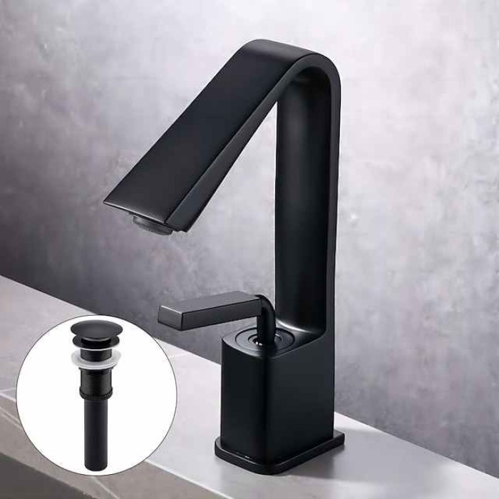 Bathroom Faucet Sink Mixer Basin Taps with Pop Up Drain, Monobloc Single Handle Washroom Vessel Tap with Cold and Hot Hose