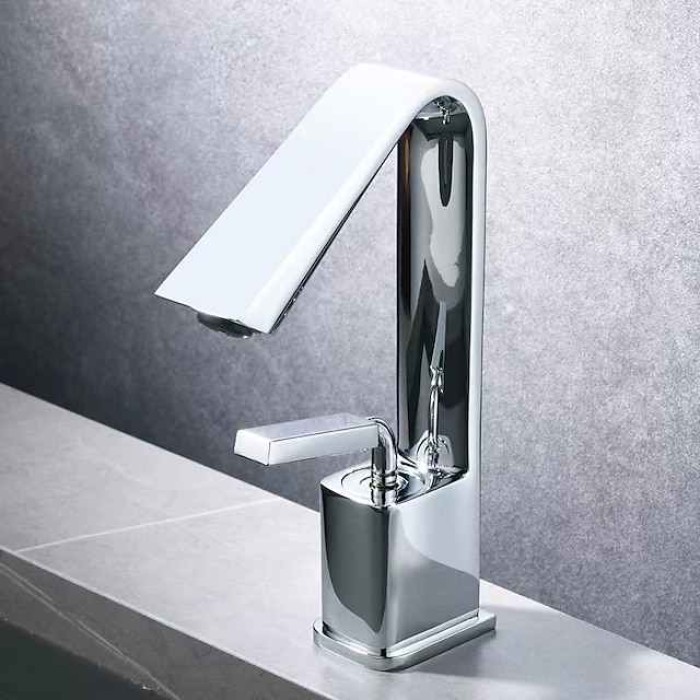 Bathroom Faucet Sink Mixer Basin Taps with Pop Up Drain, Monobloc Single Handle Washroom Vessel Tap with Cold and Hot Hose