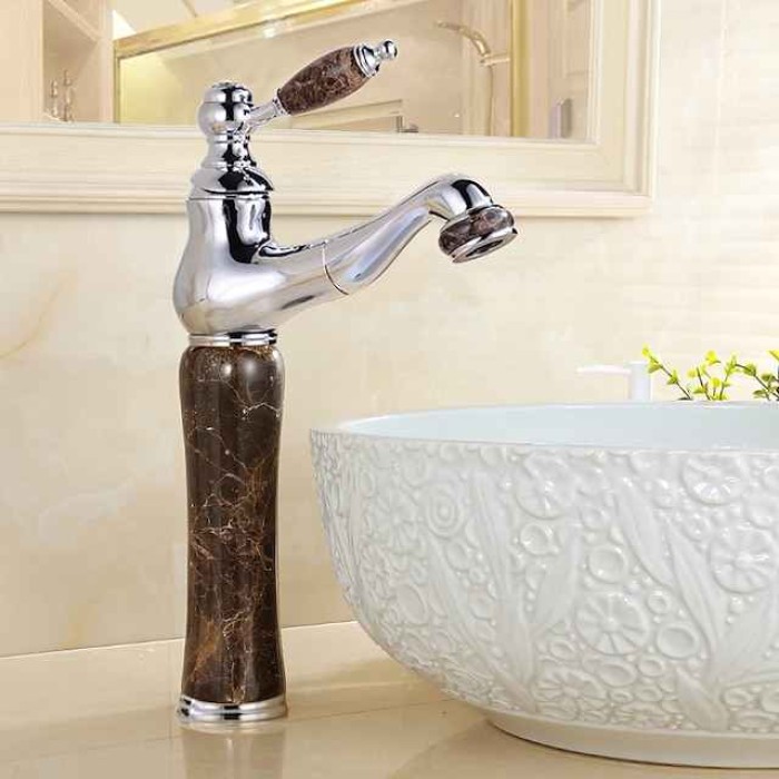 Bathroom Faucet Sink  Mixer Basin Taps Short/Tall, Single Ceramic Handle Vessel Taps with Cold and Hot Hose  for Washroom Bath