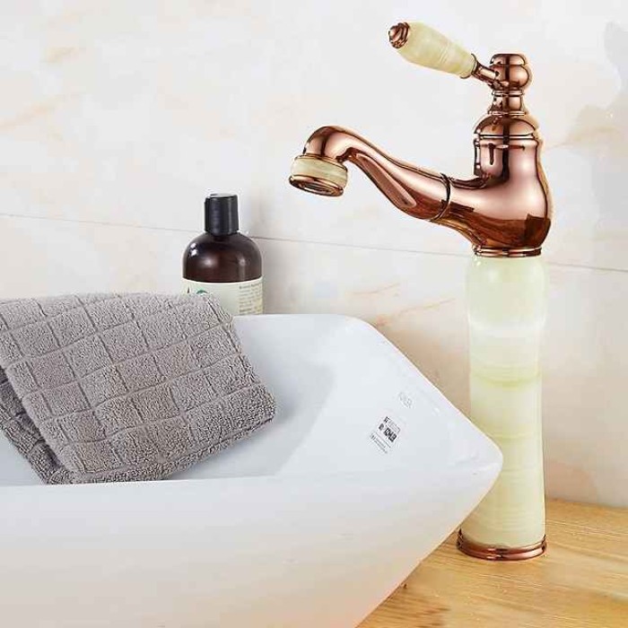 Traditional Bathroom Faucet Pull Out Basin Sink Mixer Taps Short/Tall, Vintage Brass Vessel Taps Ceramic Single Handle, with Cold and Hot Hose