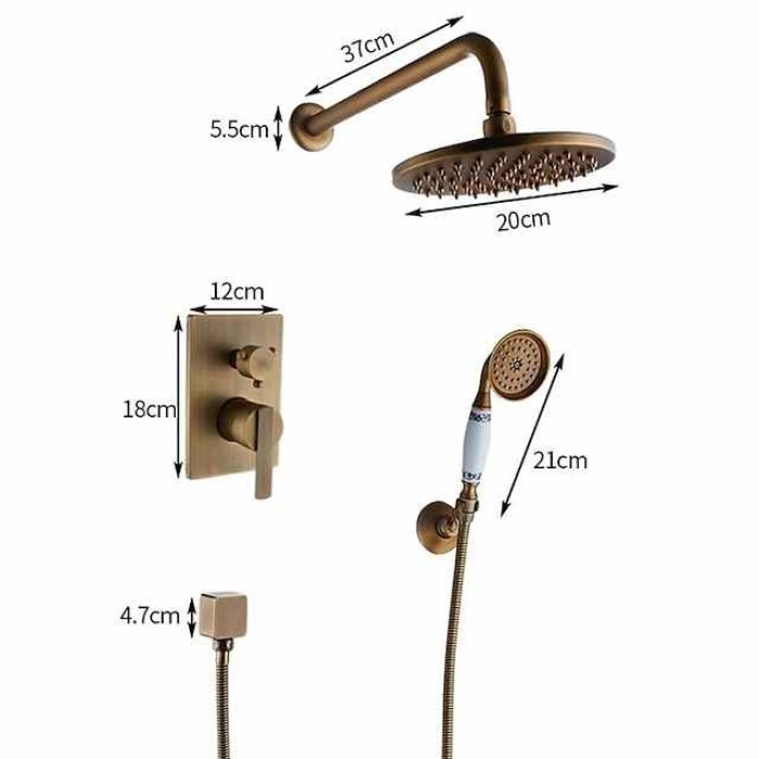 Shower Faucet Set Wall Mounted Vintage Brass, Rainfall Overhead Combo Set Bathroom Mixer Ceramic Shower Hendheld Sprayer High Pressure Black Antique