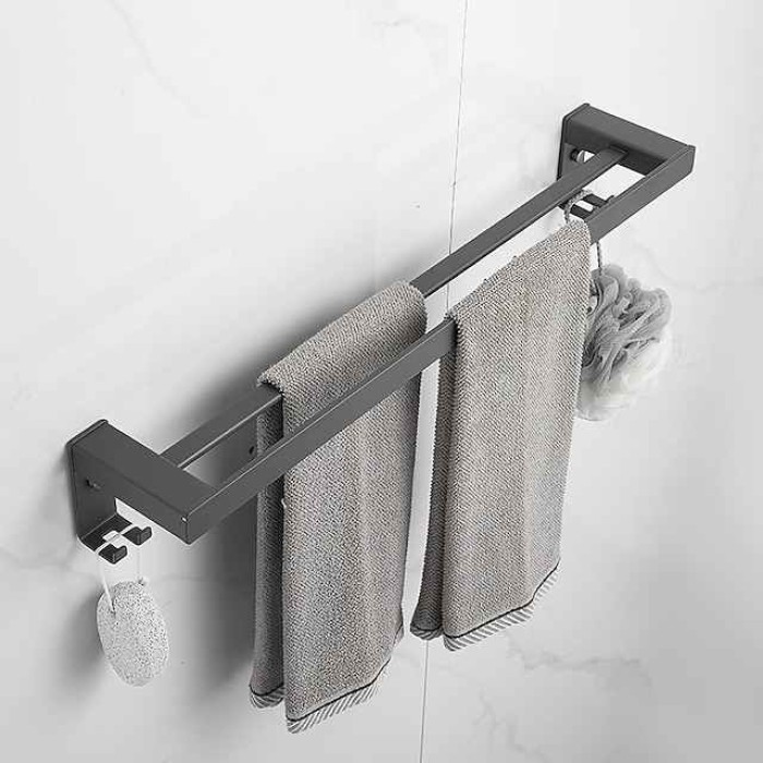 Towel Rack Towel Bar Multifunction Contemporary Modern Aluminum Bathroom 2-tower bar Wall Mounted