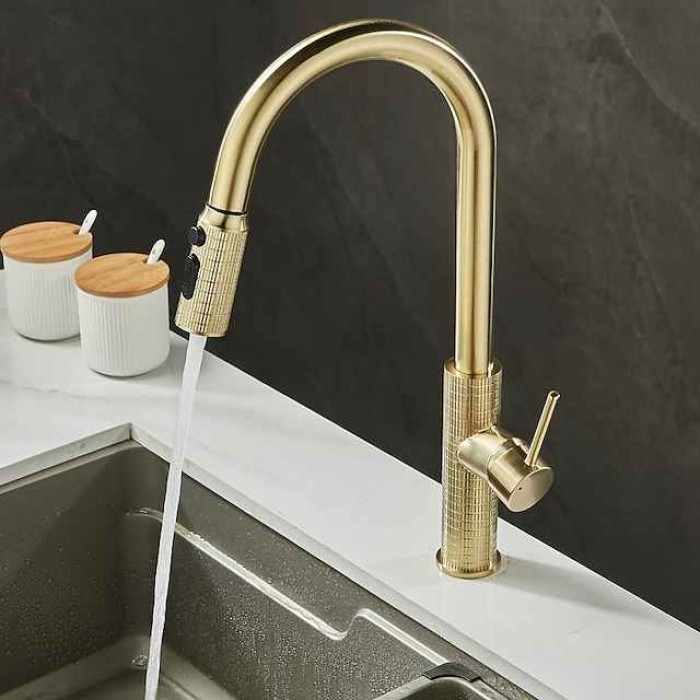 Kitchen Faucet Pull Out Sink Mixer Vessel Tap with 3 Mode Spout, 360 Degree Rotate Single Handle with Cold and Hot Hose