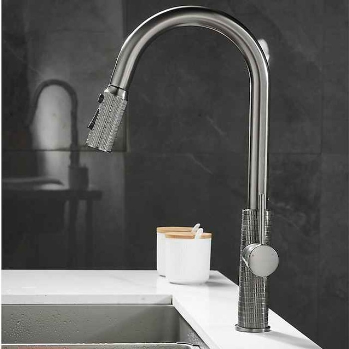 Kitchen Faucet Pull Out Sink Mixer Vessel Tap with 3 Mode Spout, 360 Degree Rotate Single Handle with Cold and Hot Hose