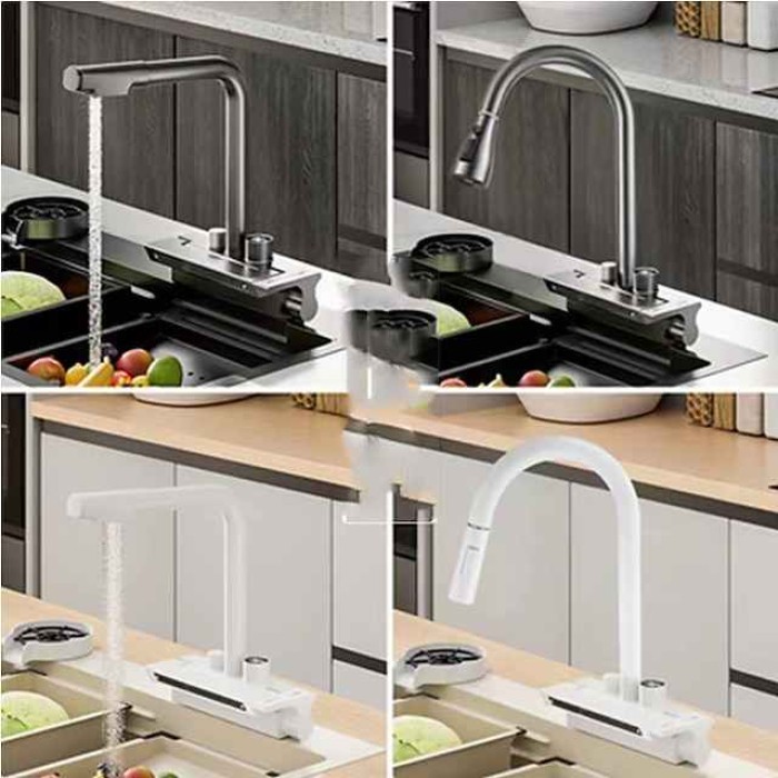 Waterfall Kitchen Faucet Pull Out Sink Mixer Vessel Taps, withCold and Hot Hose