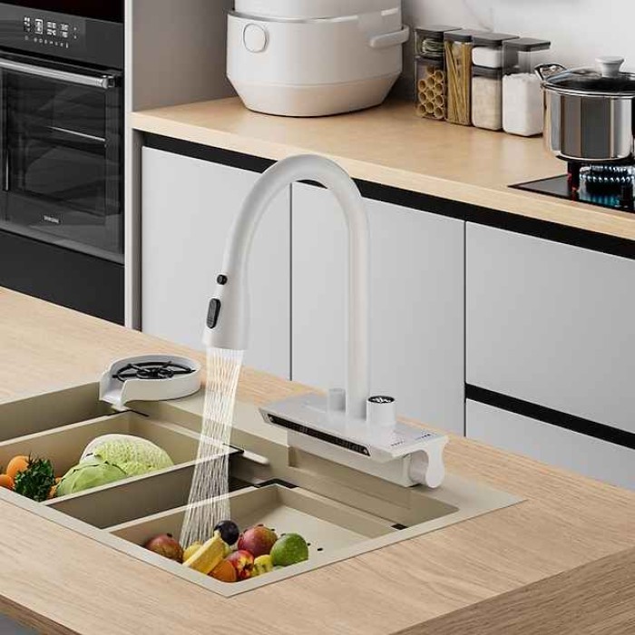 Waterfall Kitchen Faucet Pull Out Sink Mixer Vessel Taps, withCold and Hot Hose