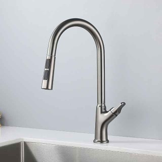 Kitchen Faucet Pull Out Sink Mixer Taps, 360 Degree Single Handle Vessel Brass Taps with Cold and Hot Hose