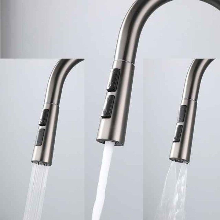 Kitchen Faucet Pull Out Sink Mixer Taps, 360 Degree Single Handle Vessel Brass Taps with Cold and Hot Hose