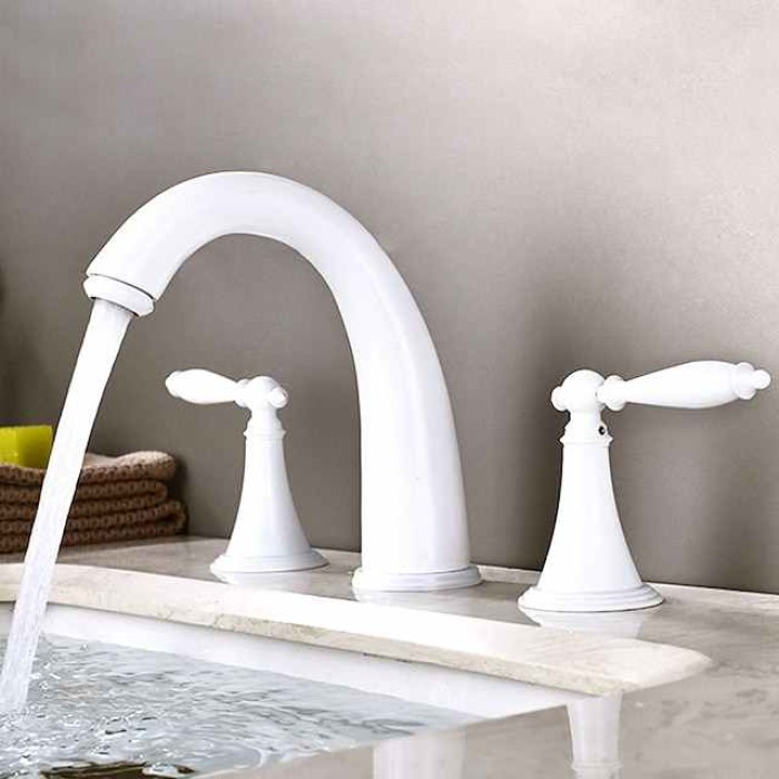 Widespread Bathroom Faucet Sink Mixer Basin Taps, Twin Handle Vessel Tap with Cold and Hot Hose