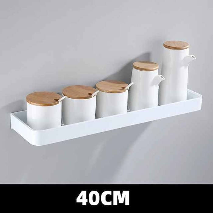 Space Aluminum Free-punch Seasoning Wall Storage Shelf Kitchen Supplies Flavoring Spatula Wall Storage Rack Bathroom Wall Holder