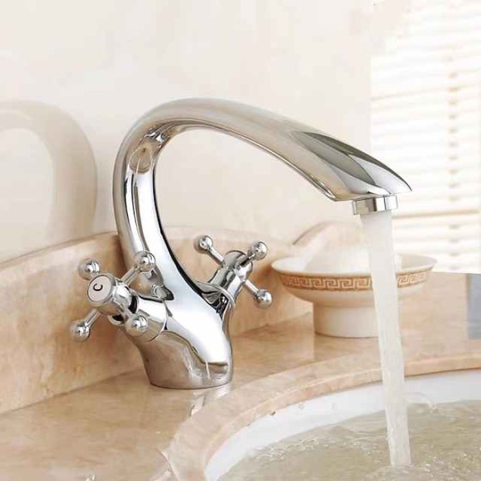 Bathroom Sink Mixer Faucet, Brass Basin Taps Dual Handle with Hot and Cold Hose