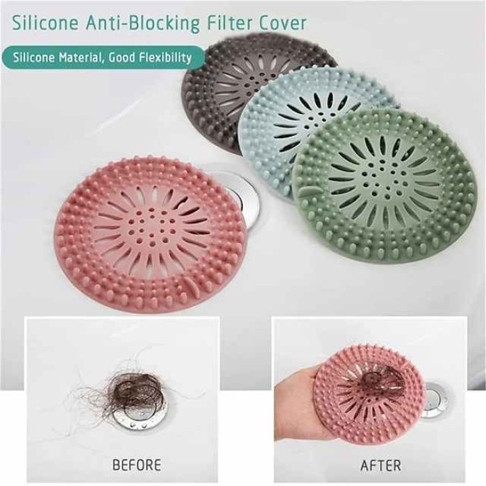 6PCS  Circular Silicon Sink Filter Sewer Anti-clogging Floor Drain Strainer Sewer Outfall Hair Stopper Catcher for Bathroom Kitchen