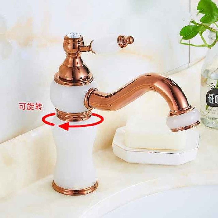 Bathroom Sink Faucet Mixer Basin Tap, Brass Single Handle with Hot and Cold Hose, Classic Electroplated Centerset Single Handle One HoleBath Taps