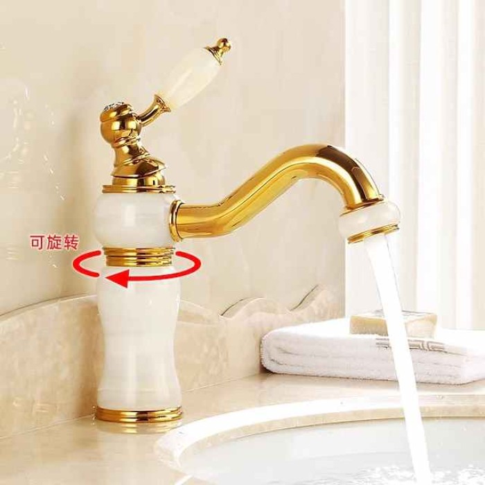 Bathroom Sink Faucet Mixer Basin Tap, Brass Single Handle with Hot and Cold Hose, Classic Electroplated Centerset Single Handle One HoleBath Taps