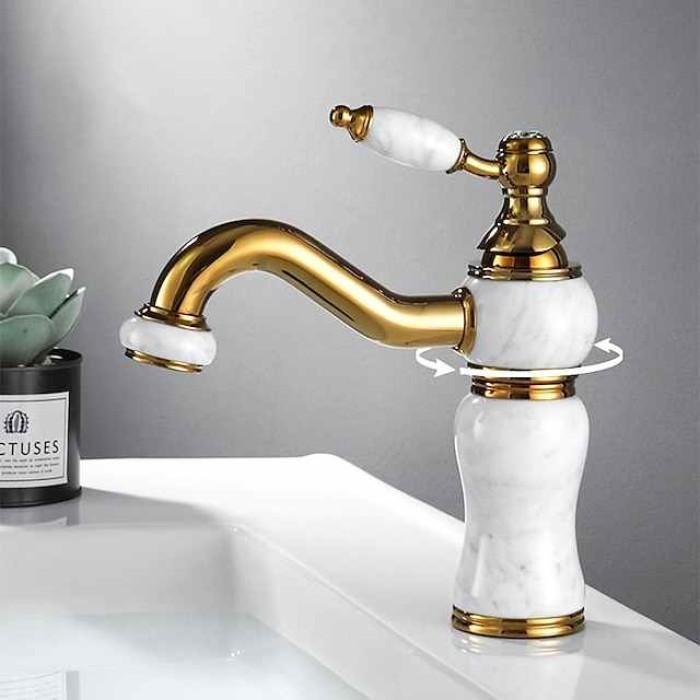 Bathroom Sink Faucet Mixer Basin Tap, Brass Single Handle with Hot and Cold Hose, Classic Electroplated Centerset Single Handle One HoleBath Taps