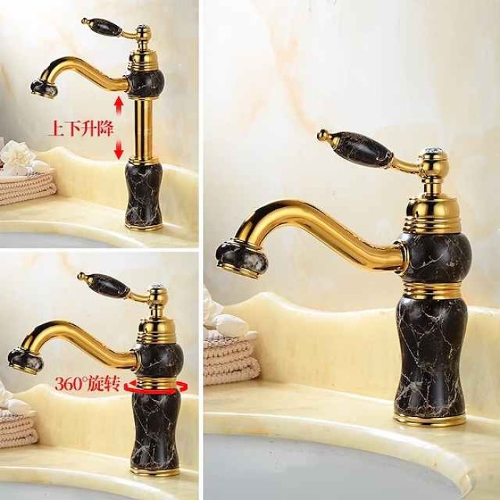 Bathroom Sink Faucet Mixer Basin Tap, Brass Single Handle with Hot and Cold Hose- Rotatable / Classic Electroplated Centerset Single Handle One HoleBath Taps