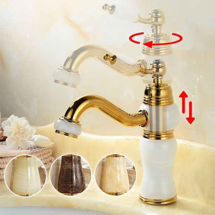 Bathroom Sink Faucet Mixer Basin Tap, Brass Single Handle with Hot and Cold Hose- Rotatable / Classic Electroplated Centerset Single Handle One HoleBath Taps