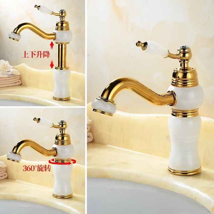 Bathroom Sink Faucet Mixer Basin Tap, Brass Single Handle with Hot and Cold Hose- Rotatable / Classic Electroplated Centerset Single Handle One HoleBath Taps