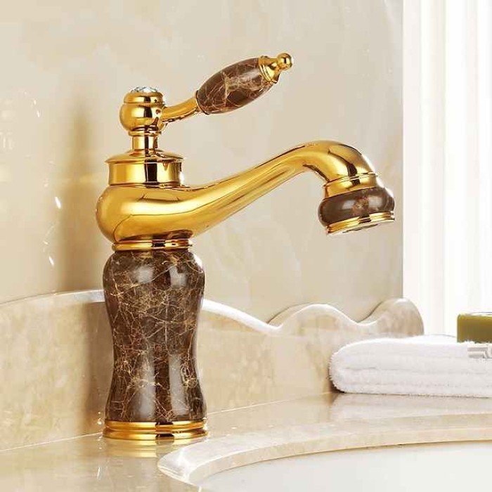 Widespread Bathroom Sink  Mixer Faucet - Electroplated Centerset Handle One HoleBath Taps, Brass Basin Taps Single Handle with Hot and Cold Hose