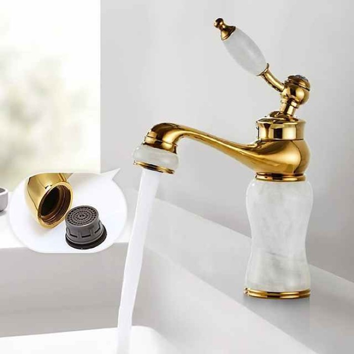 Widespread Bathroom Sink  Mixer Faucet - Electroplated Centerset Handle One HoleBath Taps, Brass Basin Taps Single Handle with Hot and Cold Hose