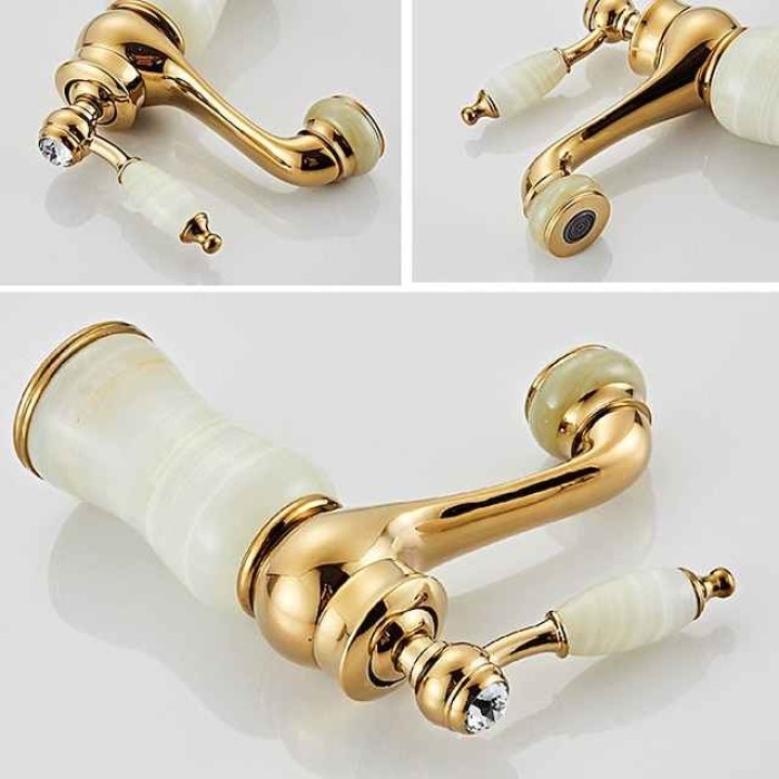 Widespread Bathroom Sink  Mixer Faucet - Electroplated Centerset Handle One HoleBath Taps, Brass Basin Taps Single Handle with Hot and Cold Hose