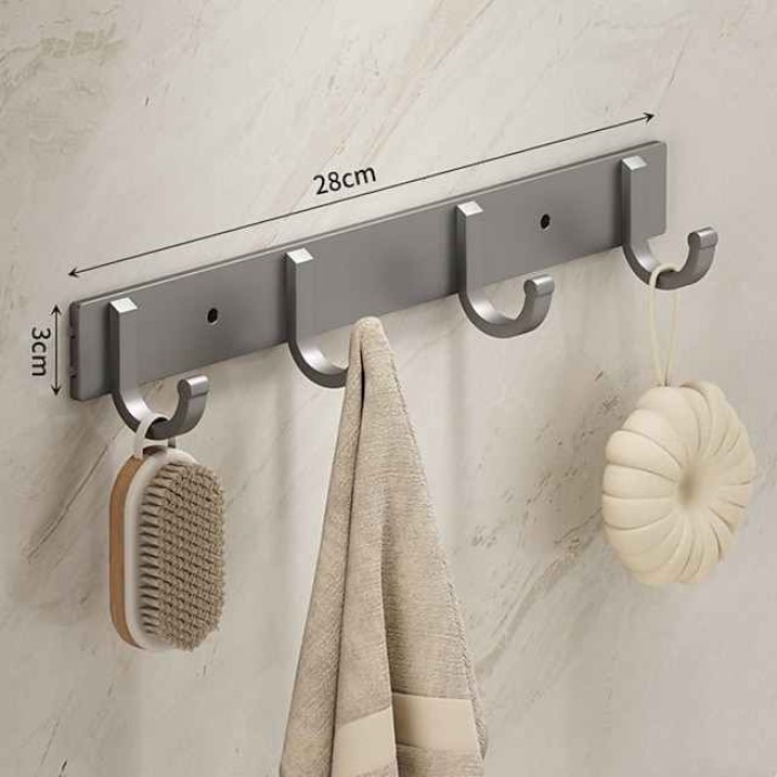 Black Space Aluminum Clothes Hook Towel Hook Bathroom Kitchen Row Hook Clothes Hook Hat Hook No Punching