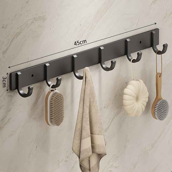 Black Space Aluminum Clothes Hook Towel Hook Bathroom Kitchen Row Hook Clothes Hook Hat Hook No Punching