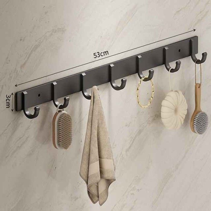 Black Space Aluminum Clothes Hook Towel Hook Bathroom Kitchen Row Hook Clothes Hook Hat Hook No Punching