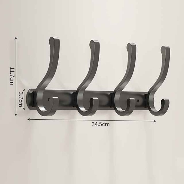 Black Space Aluminum Clothes Hook Towel Hook Bathroom Kitchen Row Hook Clothes Hook Hat Hook No Punching