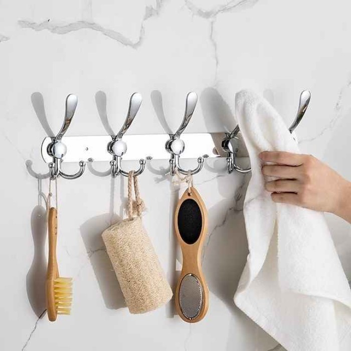 Clothing Hook Multifunctional Row Hook Stainless Steel Bathroom Towel Hook Metal Hook Hardware Pendant