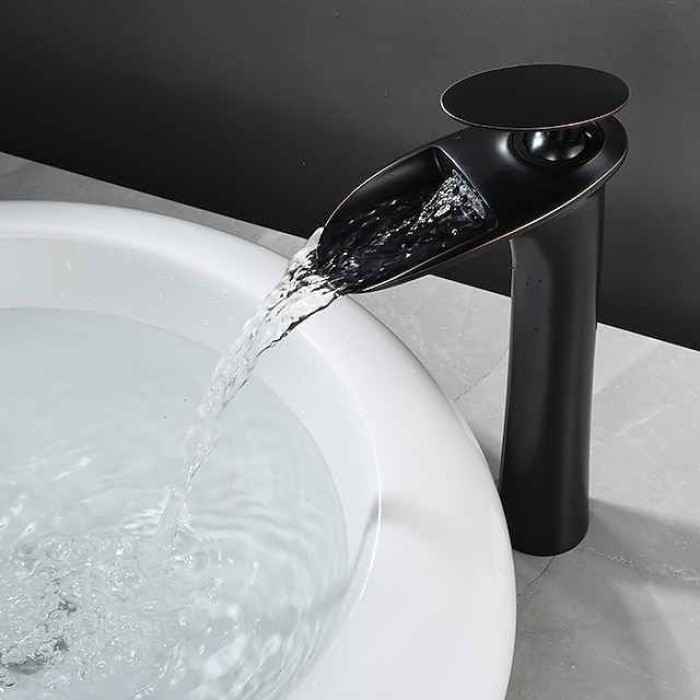 Bathroom Sink Faucet - Waterfall Electroplated / Painted Finishes Centerset Single Handle One HoleBath Taps