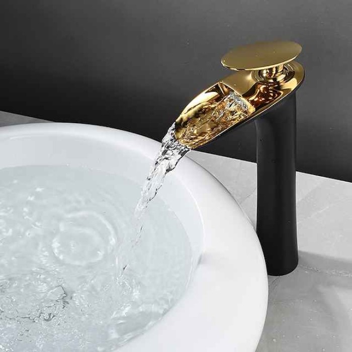 Bathroom Sink Faucet - Waterfall Electroplated / Painted Finishes Centerset Single Handle One HoleBath Taps