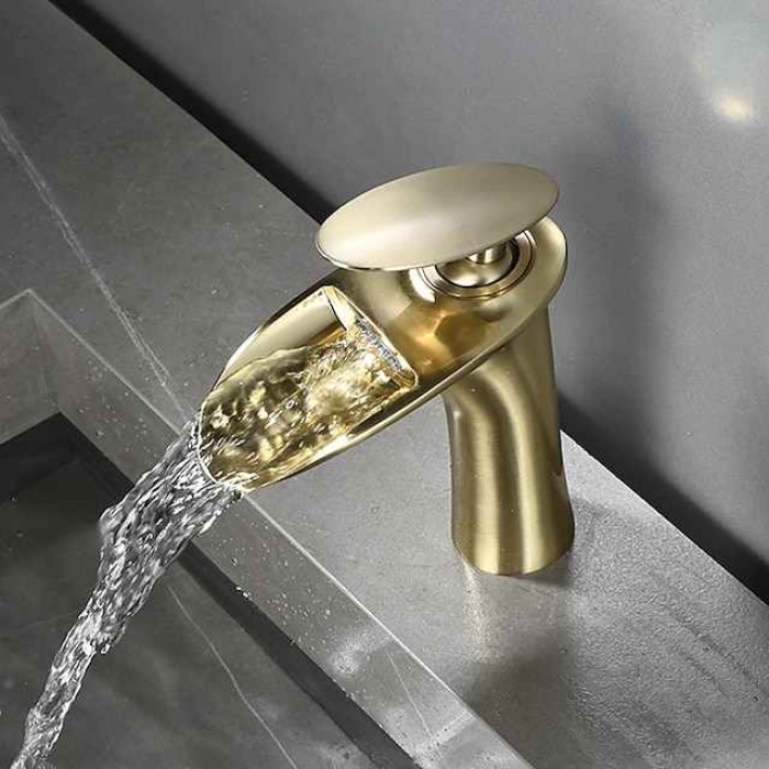 Bathroom Sink Faucet - Waterfall Electroplated / Painted Finishes Centerset Single Handle One HoleBath Taps