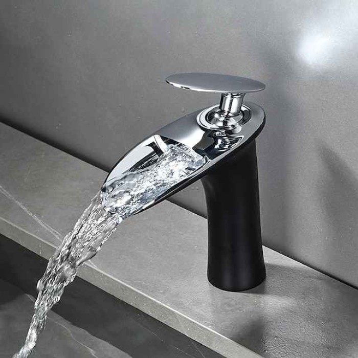 Bathroom Sink Faucet - Waterfall Electroplated / Painted Finishes Centerset Single Handle One HoleBath Taps