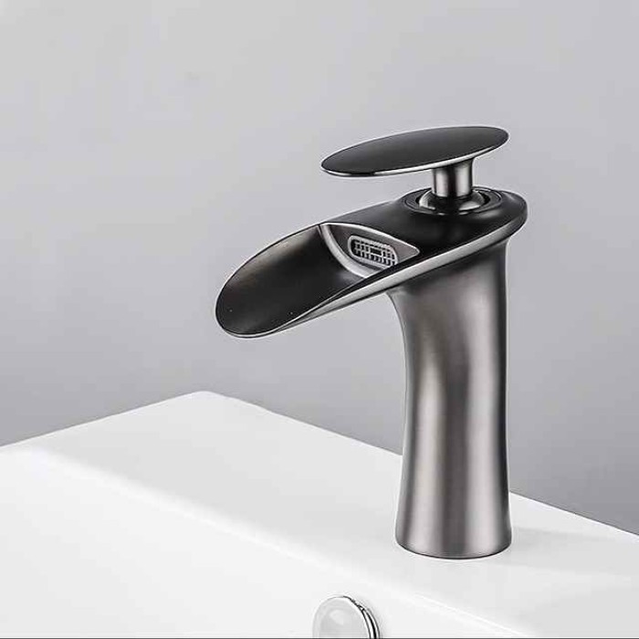 Bathroom Sink Faucet - Waterfall Electroplated / Painted Finishes Centerset Single Handle One HoleBath Taps