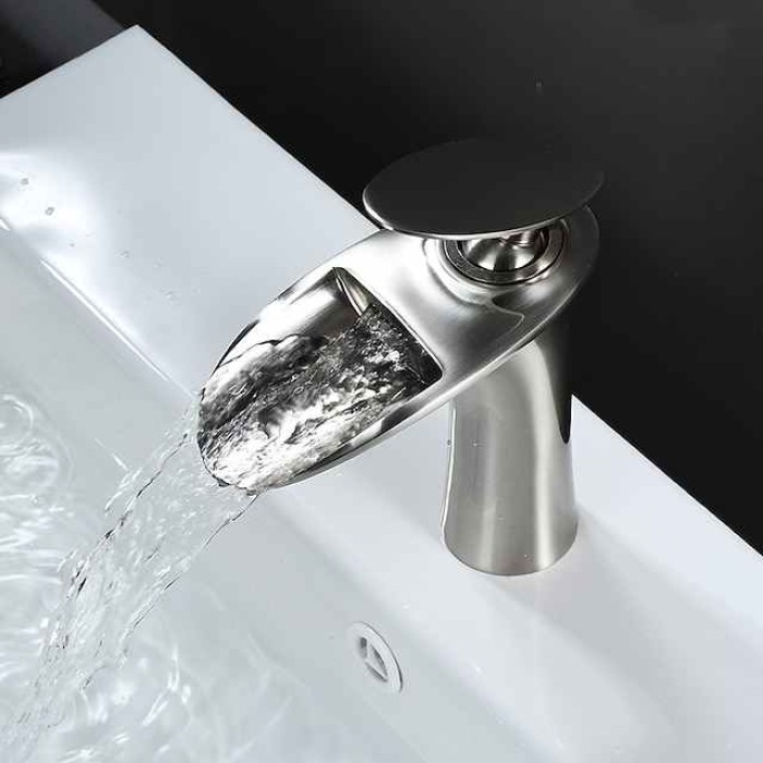 Bathroom Sink Faucet - Waterfall Electroplated / Painted Finishes Centerset Single Handle One HoleBath Taps