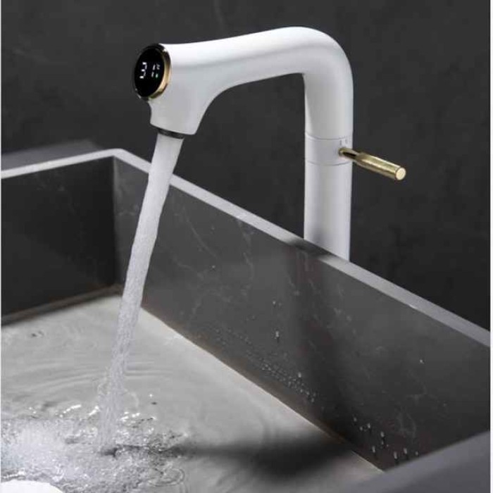 Bathroom Sink Faucet - Rotatable / LED / Classic Chrome / Nickel Brushed / Electroplated Centerset Single Handle One HoleBath Taps