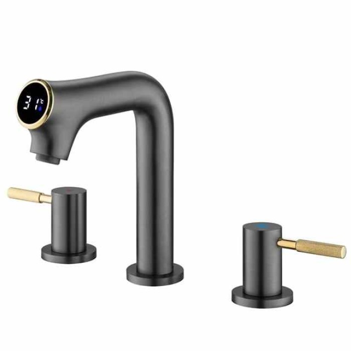 Bathroom Sink Faucet - Rotatable / LED / Classic Chrome / Nickel Brushed / Electroplated Centerset Two Handles Three HolesBath Taps