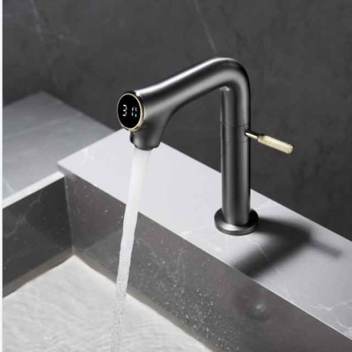 Bathroom Sink Faucet - Rotatable / LED / Classic Chrome / Nickel Brushed / Electroplated Centerset Single Handle One HoleBath Taps