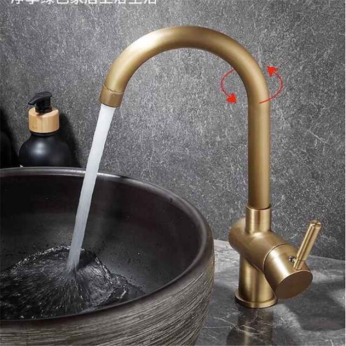 Bathroom Sink Faucet - Classic Antique Brass Centerset Single Handle One HoleBath Taps