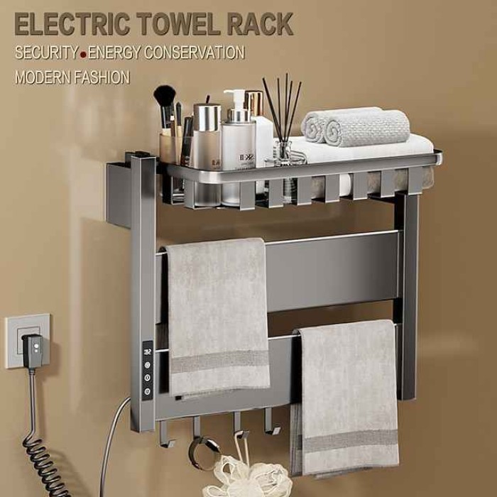 Wall Mounted Electric Towel Warmer with Timer & Temperature Multi-Level Adjustments Hardwired & Plug-in Fast Heating Adorable Contemporary Modern Aluminum 1PC