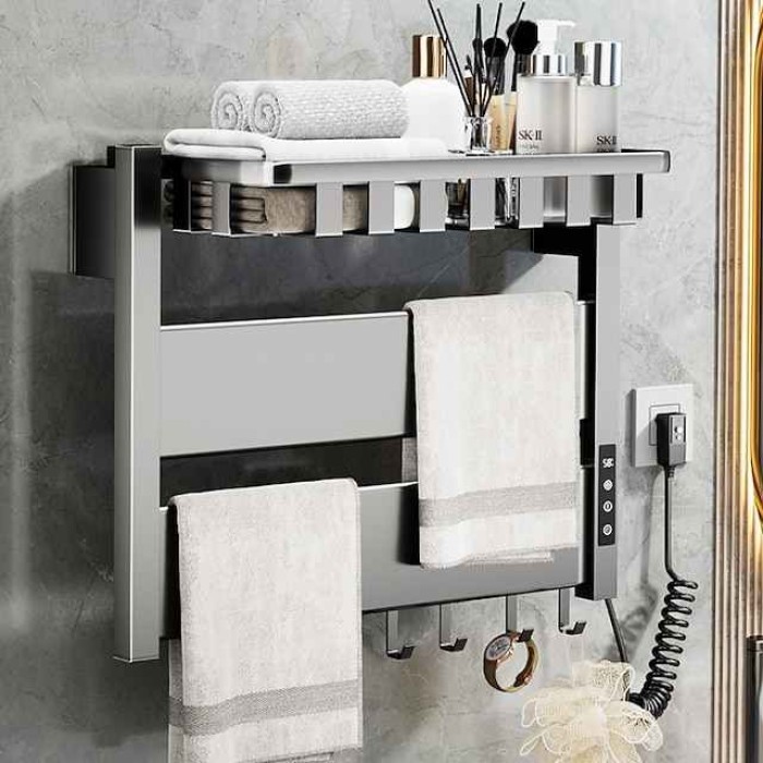 Wall Mounted Electric Towel Warmer with Timer & Temperature Multi-Level Adjustments Hardwired & Plug-in Fast Heating Adorable Contemporary Modern Aluminum 1PC