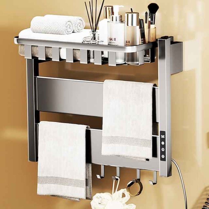 Wall Mounted Electric Towel Warmer with Timer & Temperature Multi-Level Adjustments Hardwired & Plug-in Fast Heating Adorable Contemporary Modern Aluminum 1PC