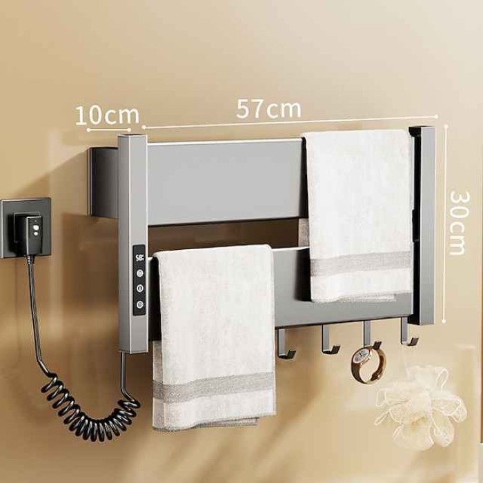 Wall Mounted Electric Towel Warmer with Timer & Temperature Multi-Level Adjustments Hardwired & Plug-in Fast Heating Adorable Contemporary Modern Aluminum 1PC