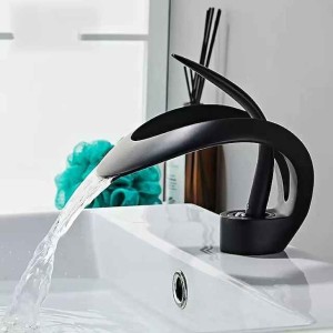 Bathroom Sink Faucet, Modern Waterfall Electroplated, Painted Finishes Mount Outside Single Handle One Hole Bath Taps