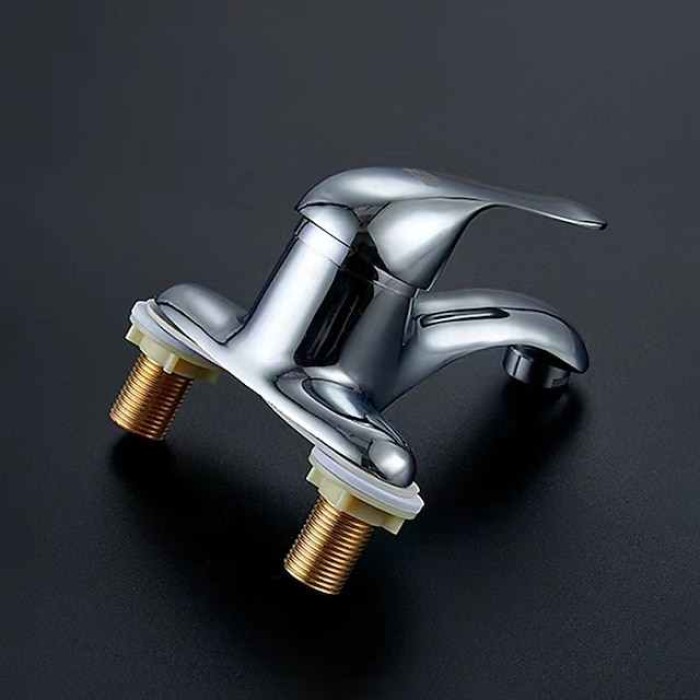 Classic Bathroom Sink Faucet, Standard Mount Outsides Single Handle Two Holes Bath Taps in Electroplated Finish