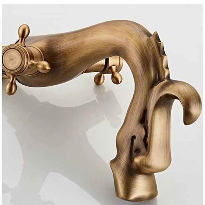 Bathroom Sink Faucet - Loong Style Dragon Shape Classic Mount Outside Single Handle One Hole Bath Taps in Antique Brass