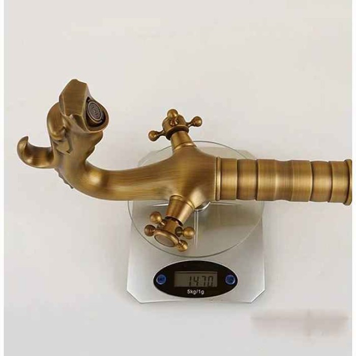 Bathroom Sink Faucet - Loong Style Dragon Shape Classic Mount Outside Single Handle One Hole Bath Taps in Antique Brass