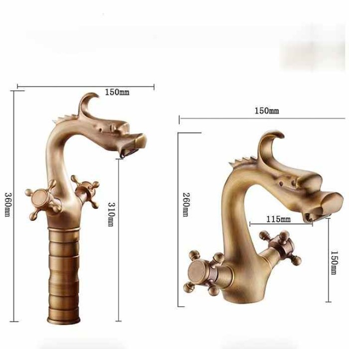 Bathroom Sink Faucet - Loong Style Dragon Shape Classic Mount Outside Single Handle One Hole Bath Taps in Antique Brass