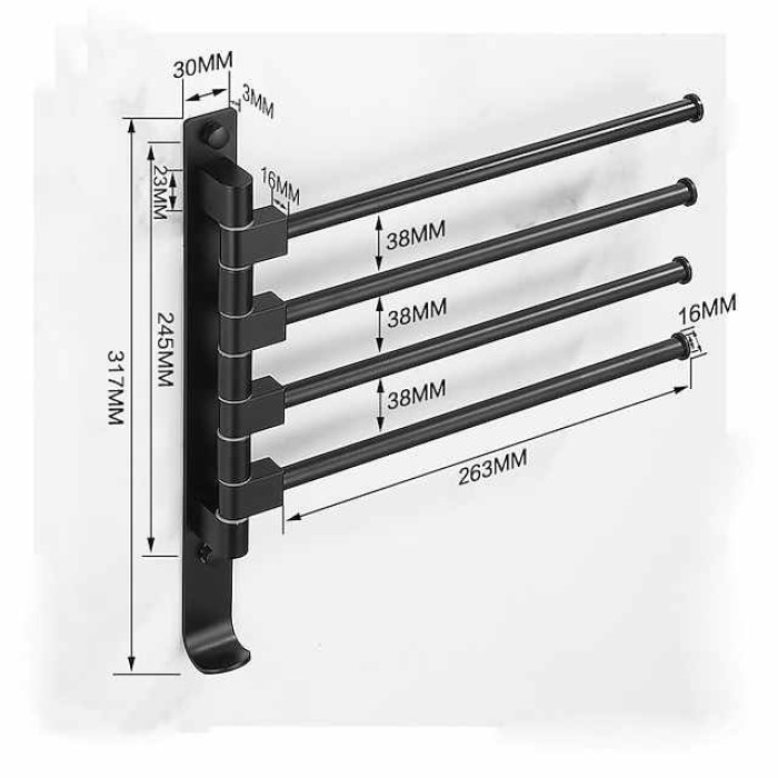 Towel Bar Robe Hook Bathroom Shelf Foldable Multilayer New Design Contemporary Modern Aluminum Metal 1PC - Bathroom 4-towel bar Wall Mounted